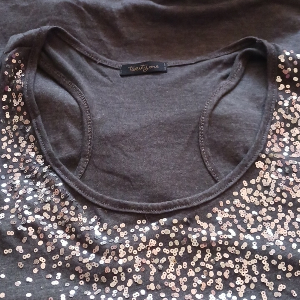 Twenty One Sequin Sparkle Grey Tank